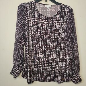 Calvin Klein Knit Top With Chiffon Sleeves Purple Black White Top Small